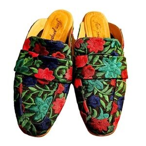 Free People Floral Embroidered Slippers - Red, Green, Blue